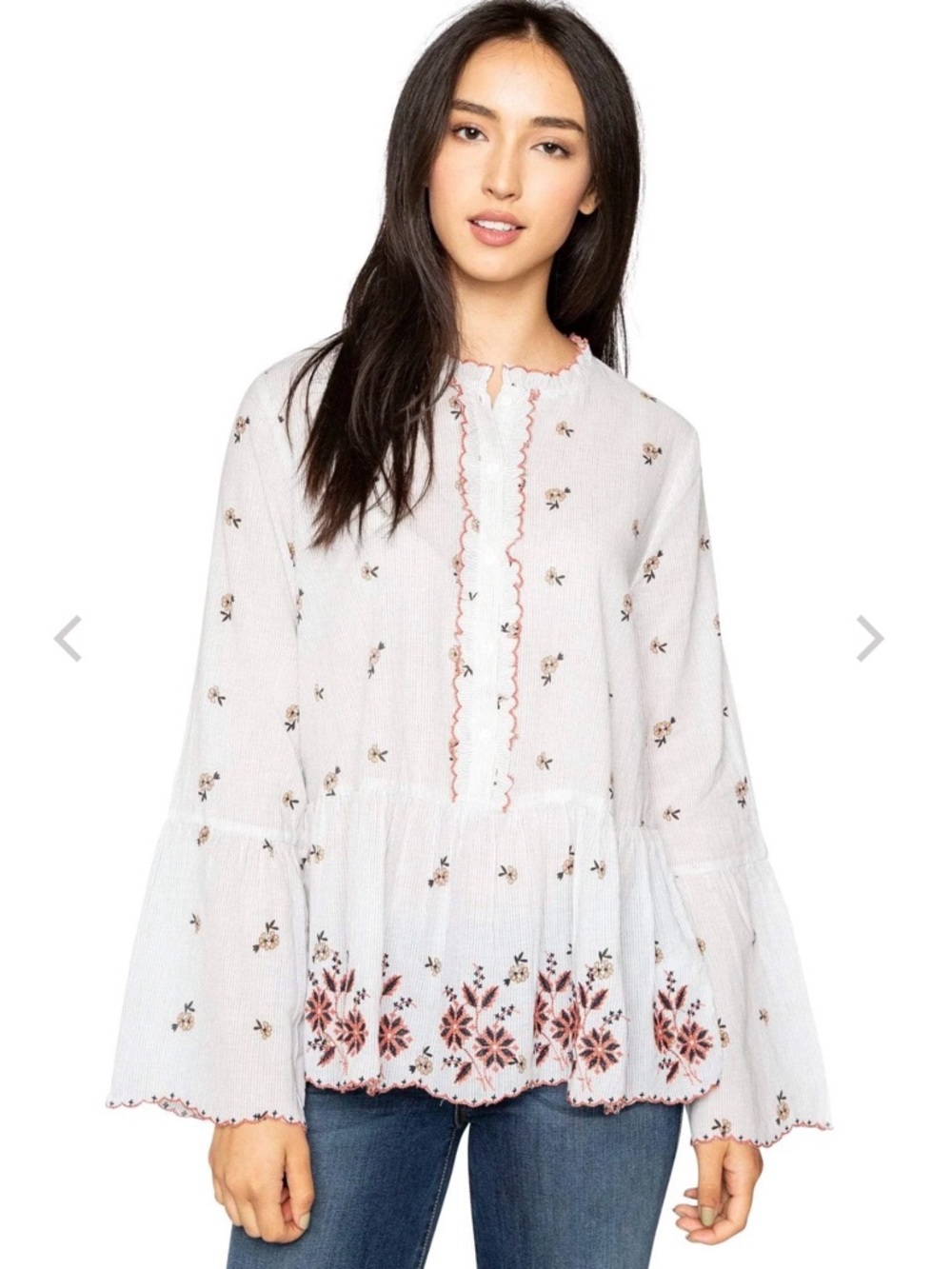 VELVET by Graham & Spencer White Floral Embroidered Peasant Boho Top Blouse